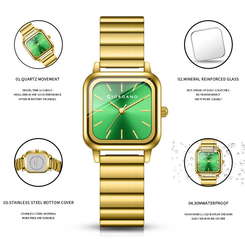 Giordano Classic Square Watch For Women Â Polished Stainless Steel Strap, Minimalist Compact Design-Gz-60098 : GZ-60098-44