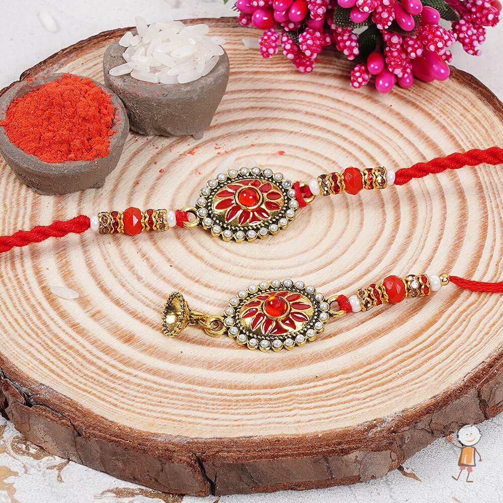 Traditional Rajwadi Pearls And Meenakari Bhaiya-Bhabhi Rakhi : BBH154