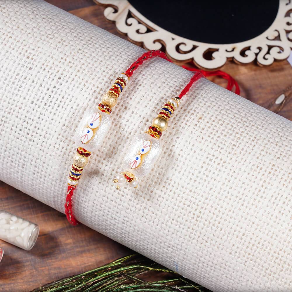 Elegant White Bhaiya-Bhabhi Rakhi : BBH174