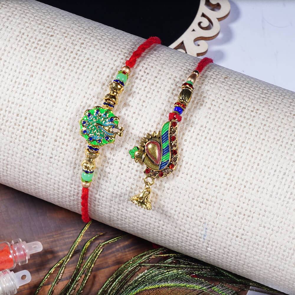Pride Store Rakhi Combo For Brother & Bhabhi - 3 Rakhis With Thali, Card, Roli & Chawal