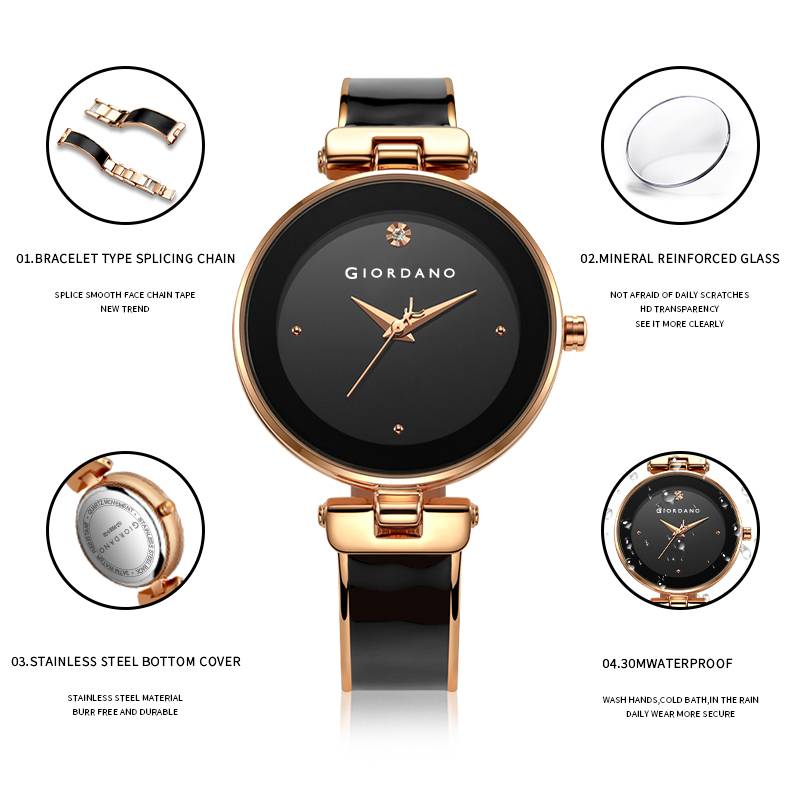 Giordano Designer Analog Watch For Women Â Glossy Round Dial & Bracelet Style Stainless Steel Strap-Gz-60099 : GZ-60099-11