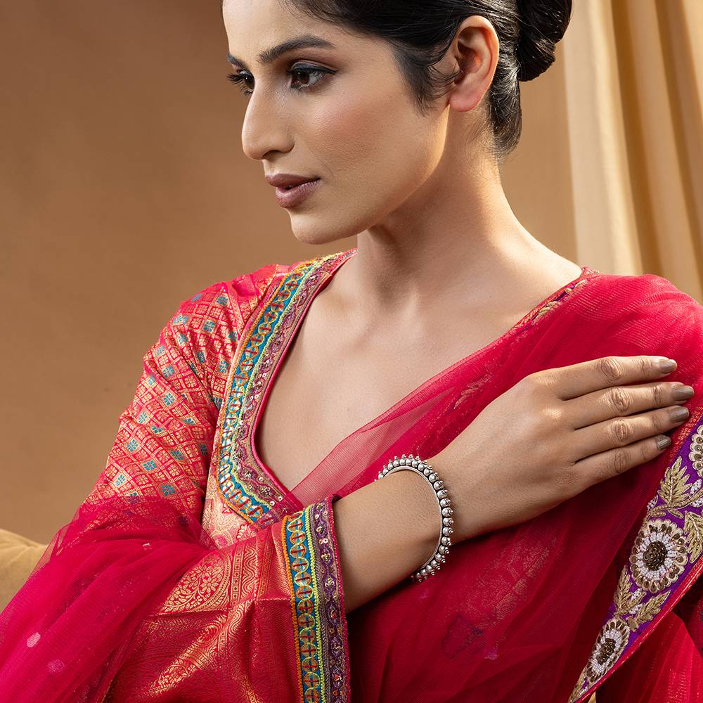 Traditional Beaded Oxidised Silver Kada : BDLK5