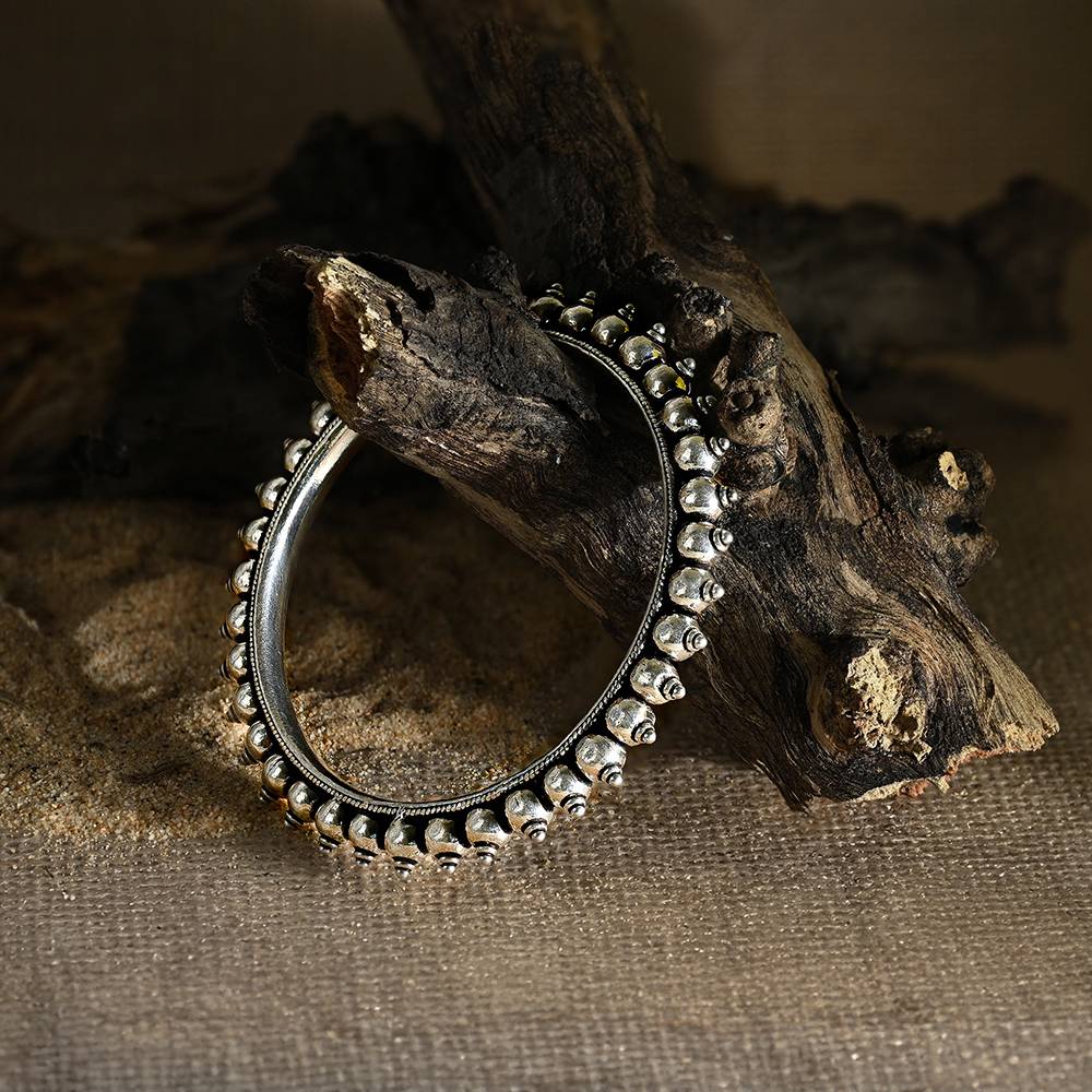 Traditional Beaded Oxidised Silver Kada : BDLK5