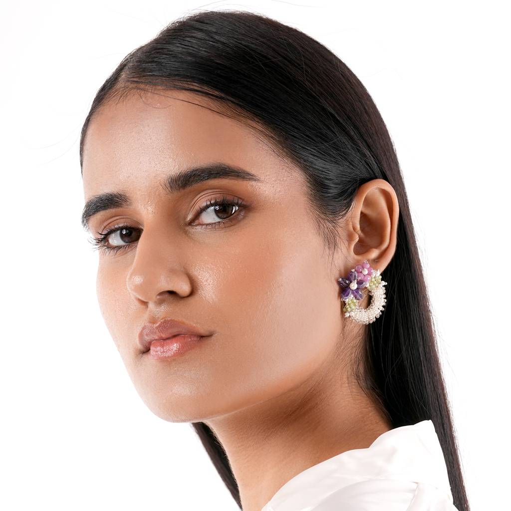 Gold Plated Beaded Colourful Fusion Jewelry Studs : BE-494-01MULTI
