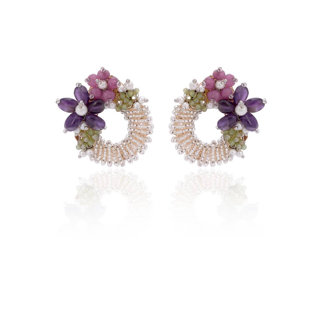 Gold Plated Beaded Colourful Fusion Jewelry Studs : BE-494-01MULTI