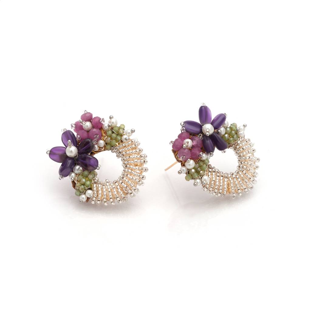 Gold Plated Beaded Colourful Fusion Jewelry Studs : BE-494-01MULTI