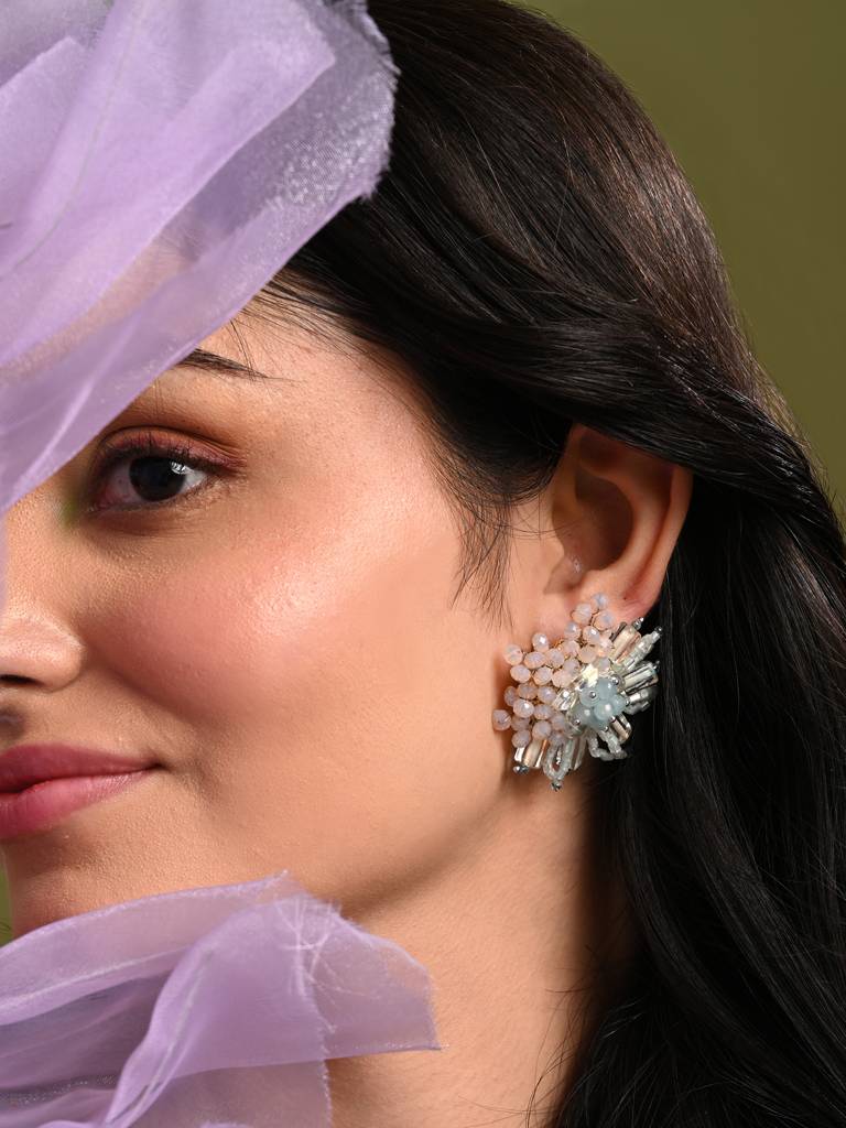 Round Peach And Turq Earrings For Everyday Look : BE-521-01TURQ