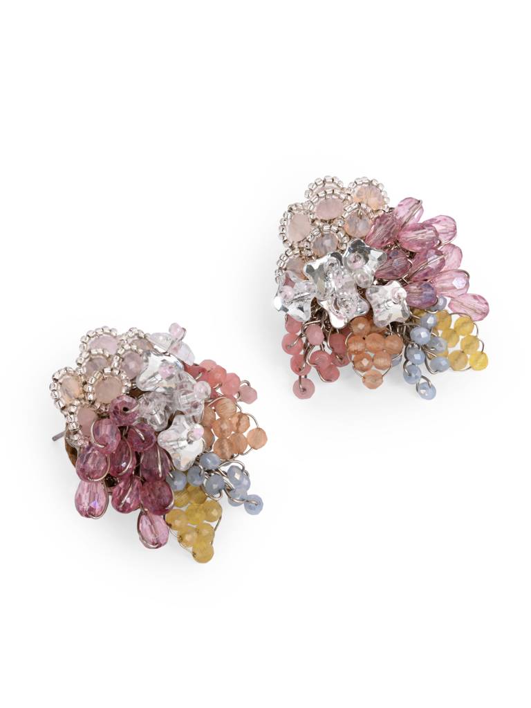 Colourful Crystal Button Earrings For Haldi Mehendi Wedding : BE-527-01MULTI