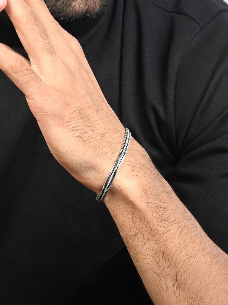 Woven Oxidised Silver Chain Bracelet : BEGB100