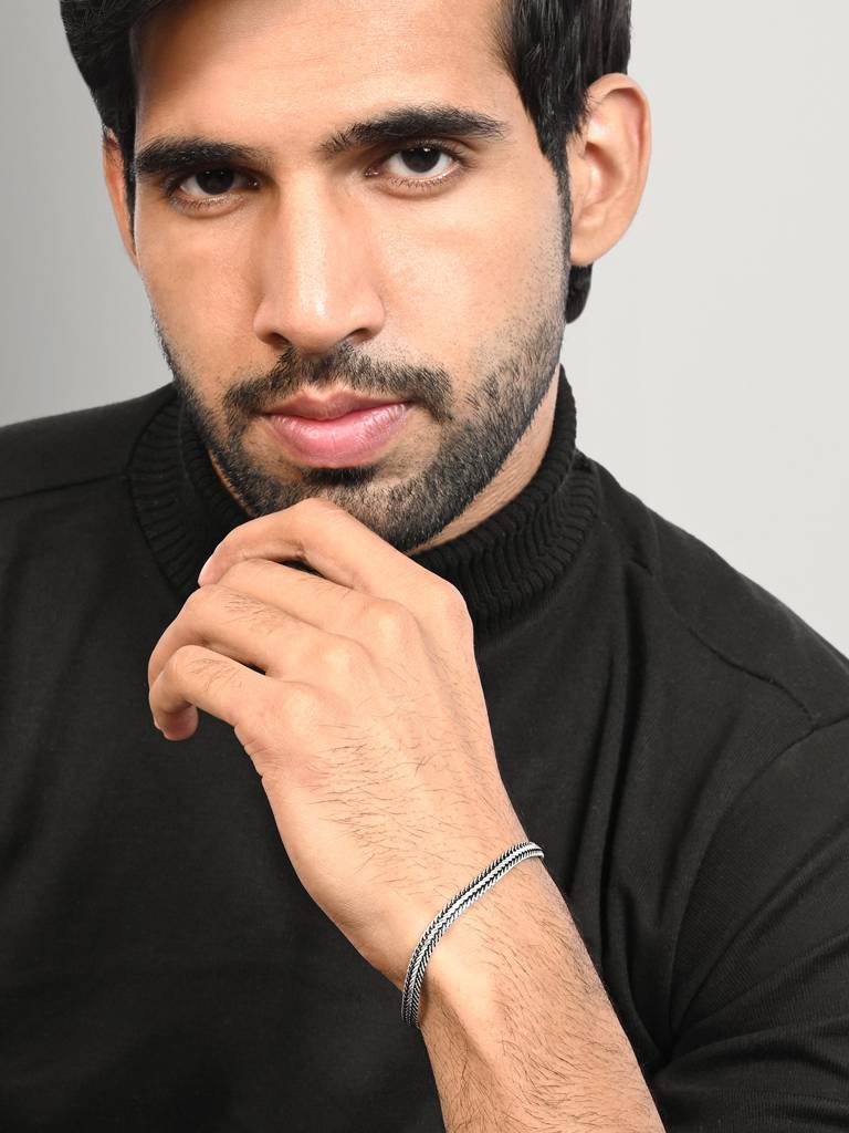 Woven Oxidised Silver Chain Bracelet : BEGB100