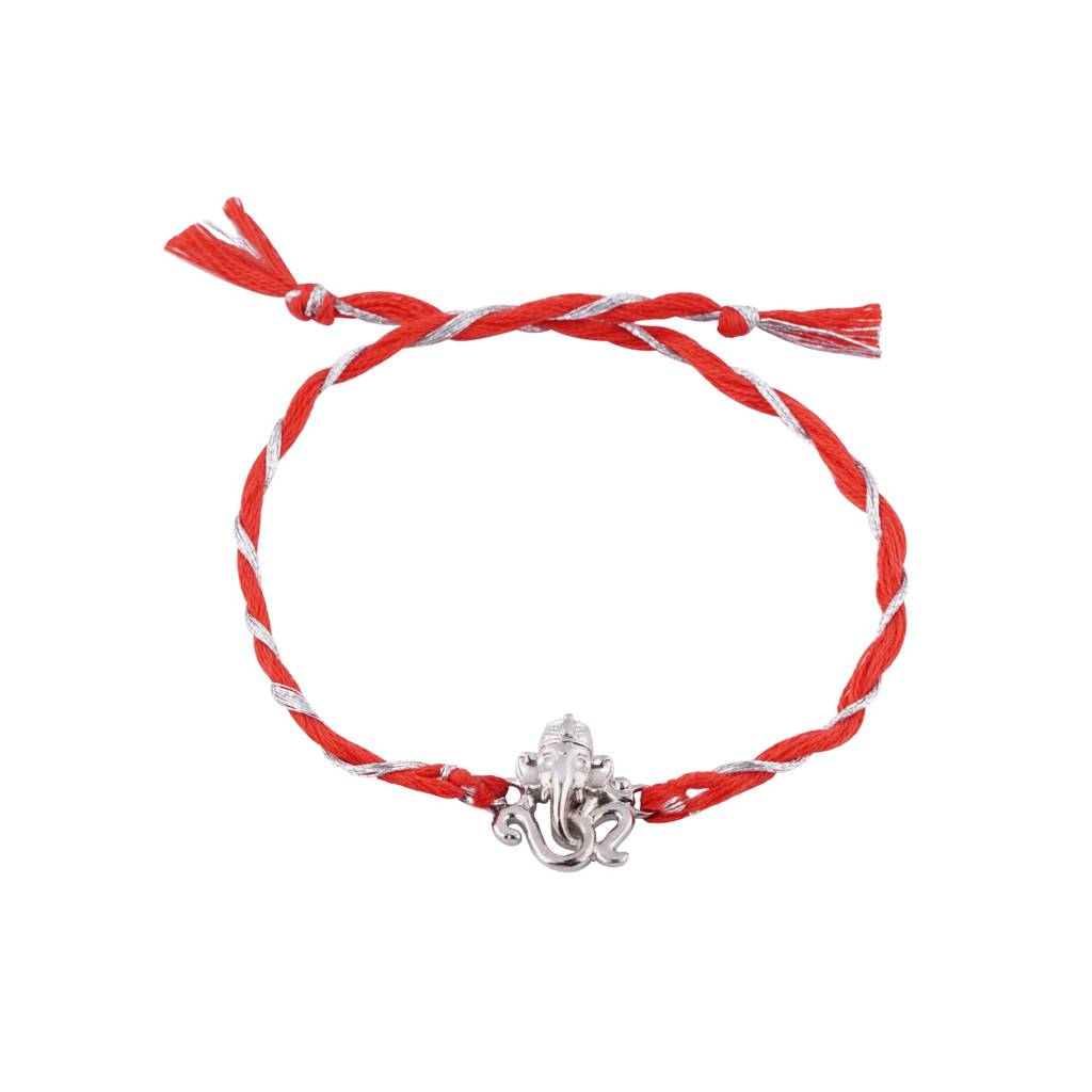Silver Om Ganesh Face Rakhi : ZLRH-1017
