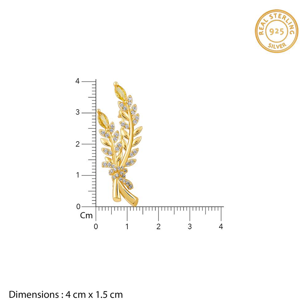 Giva 925 Silver Golden Leafy Moment Brooch For Him| Gifts For Men And Boys| With Certificate Of Authenticity And 925 S : BH017