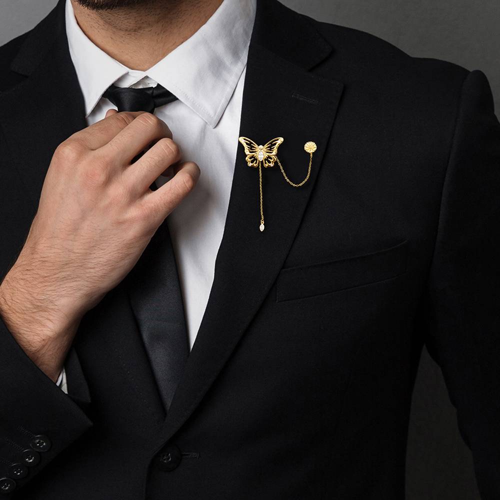 Giva 925 Silver Golden Shinny Butterfly Brooch For Him| Gifts For Men And Boys| With Certificate Of Authenticity And 9 : BH018