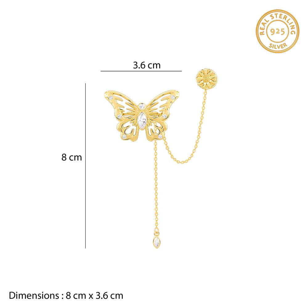 Giva 925 Silver Golden Shinny Butterfly Brooch For Him| Gifts For Men And Boys| With Certificate Of Authenticity And 9 : BH018