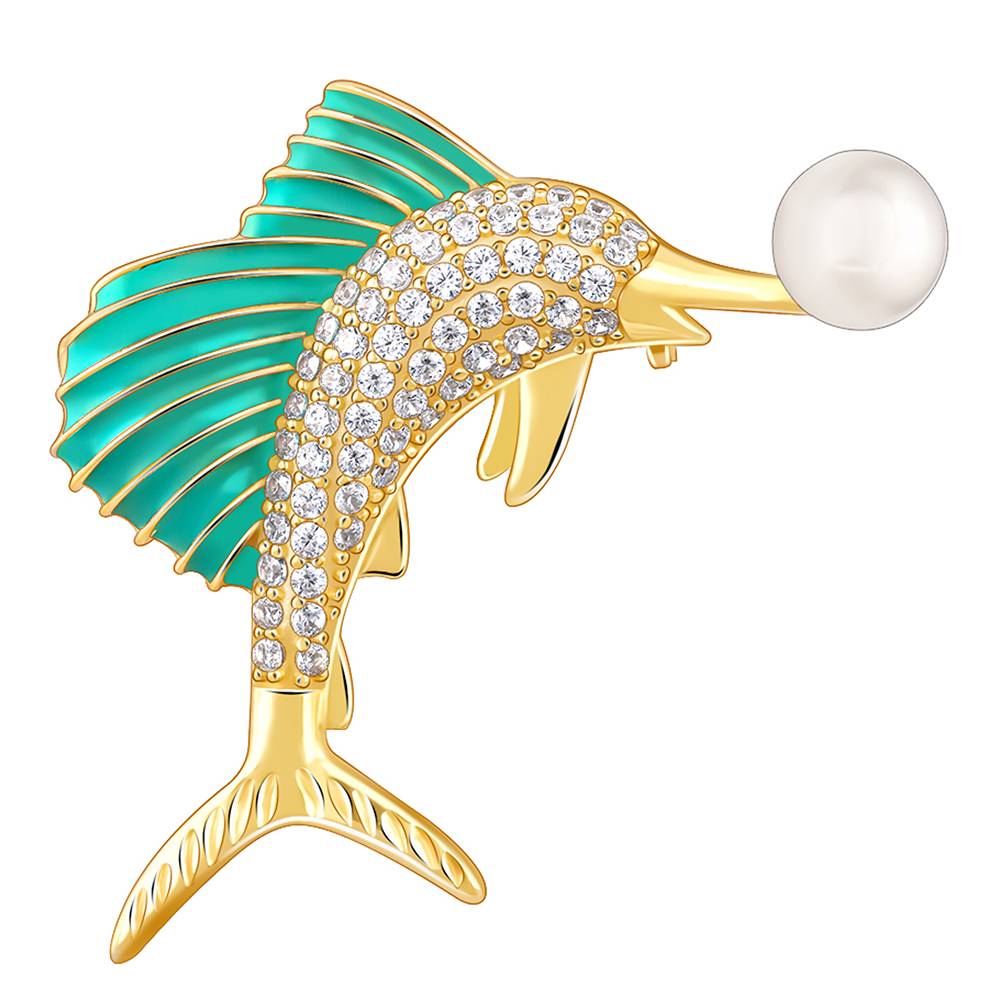 925 Silver Golden Mermaid Brooch For Him : BH019