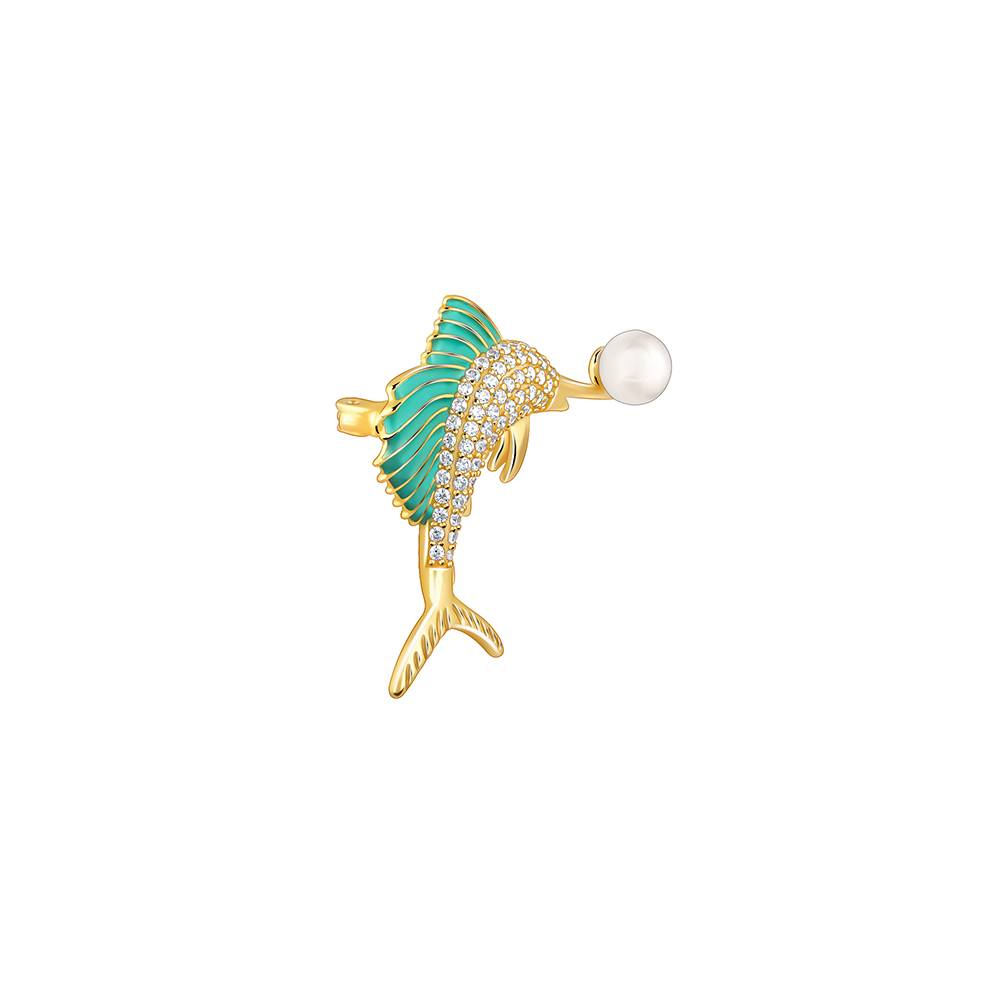 925 Silver Golden Mermaid Brooch For Him : BH019