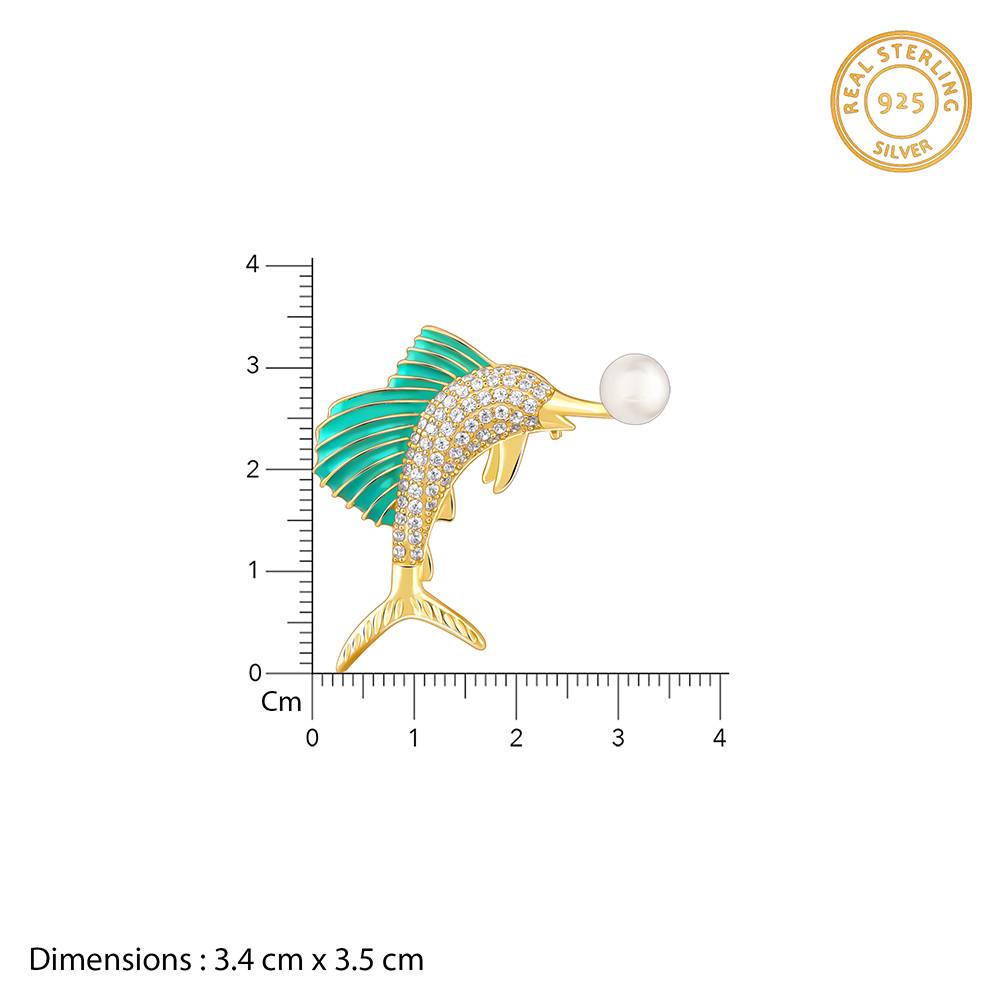 925 Silver Golden Mermaid Brooch For Him : BH019