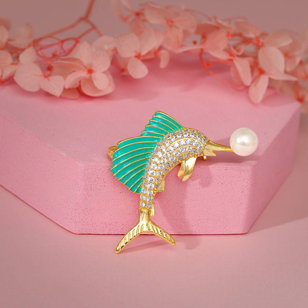 925 Silver Golden Mermaid Brooch For Him : BH019