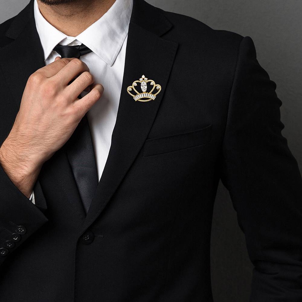Giva 925 Silver Golden Pride Crown Brooch For Him| Gifts For Men And Boys| With Certificate Of Authenticity And 925 St : BH024