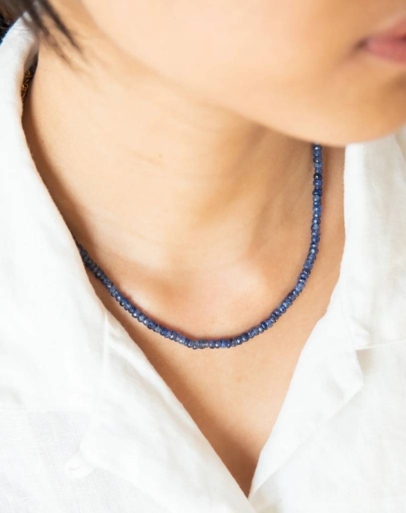 Beaded Blue Sapphire Necklace, Virgo : BI-Y-BSNE