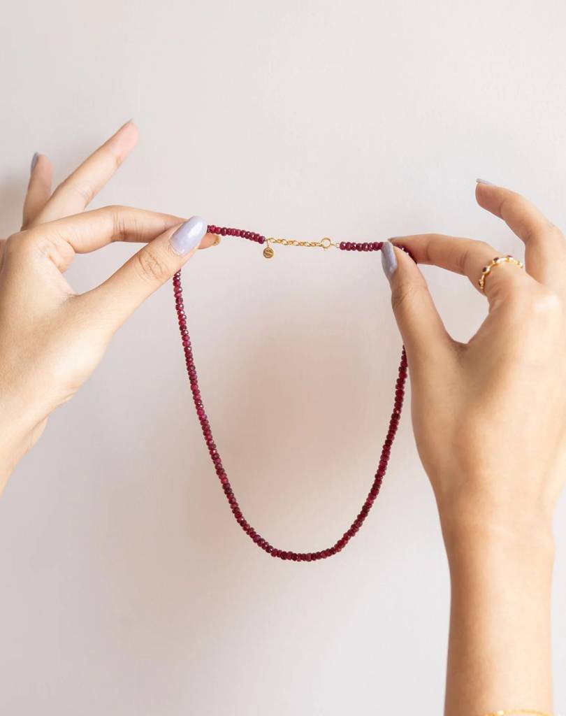 Beaded Ruby Necklace, Cancer : BI-Y-RNE
