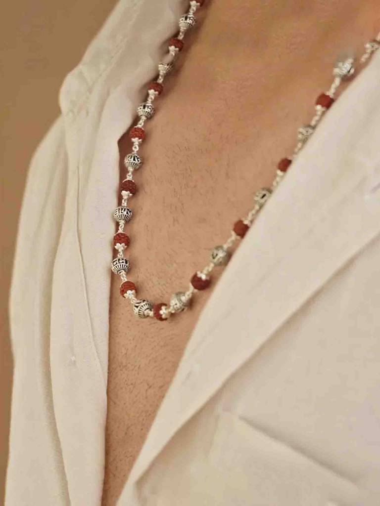 925 Beaded Rudraksha Silver Chain Necklace : BLGC209