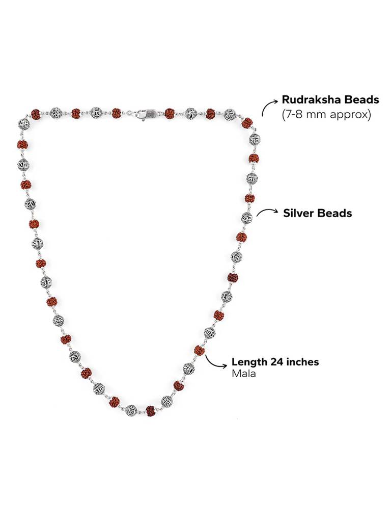 925 Beaded Rudraksha Silver Chain Necklace : BLGC209