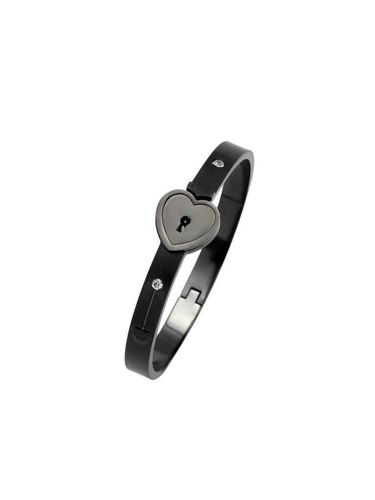Black Lock And Key Love Bracelet And Necklace Set For Women & Girls : BN24336-BLK