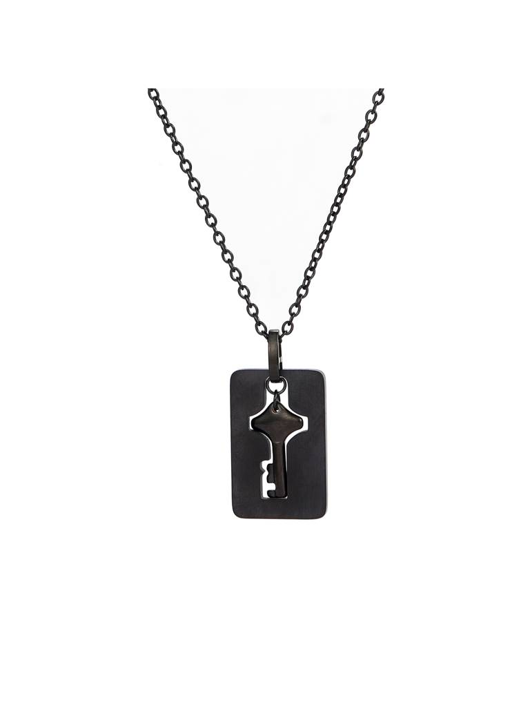 Black Lock And Key Love Bracelet And Necklace Set For Women & Girls : BN24336-BLK