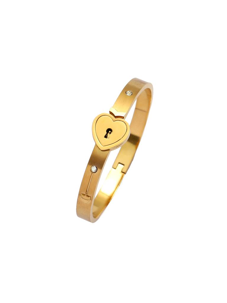 Golden Lock And Key Love Bracelet And Necklace Set For Women & Girls : BN24336-G