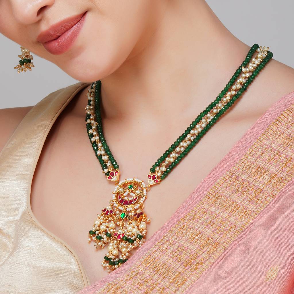 Gold Plated Multi Layered Pachi Kundan Necklace : BP-NK-101