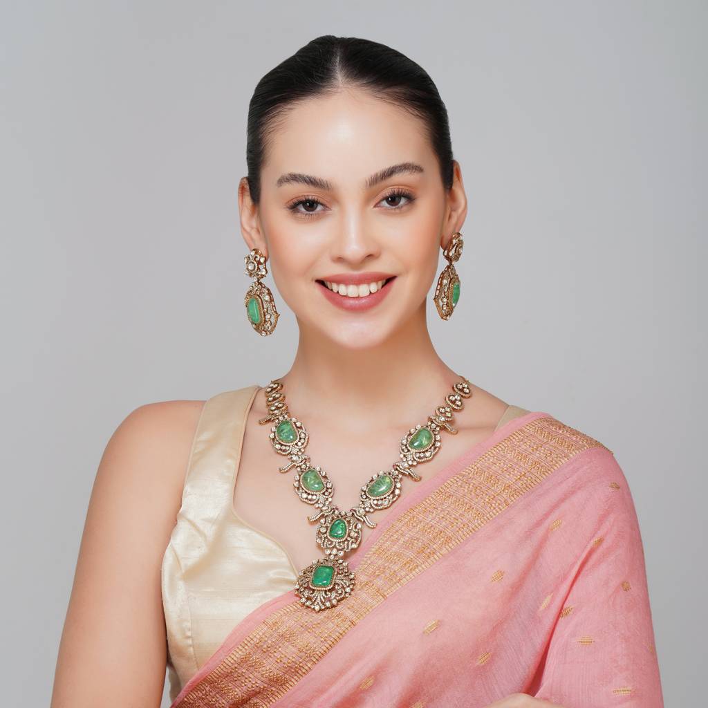 Mint Kundan Pecock Design Necklace Set : BP-NK-102