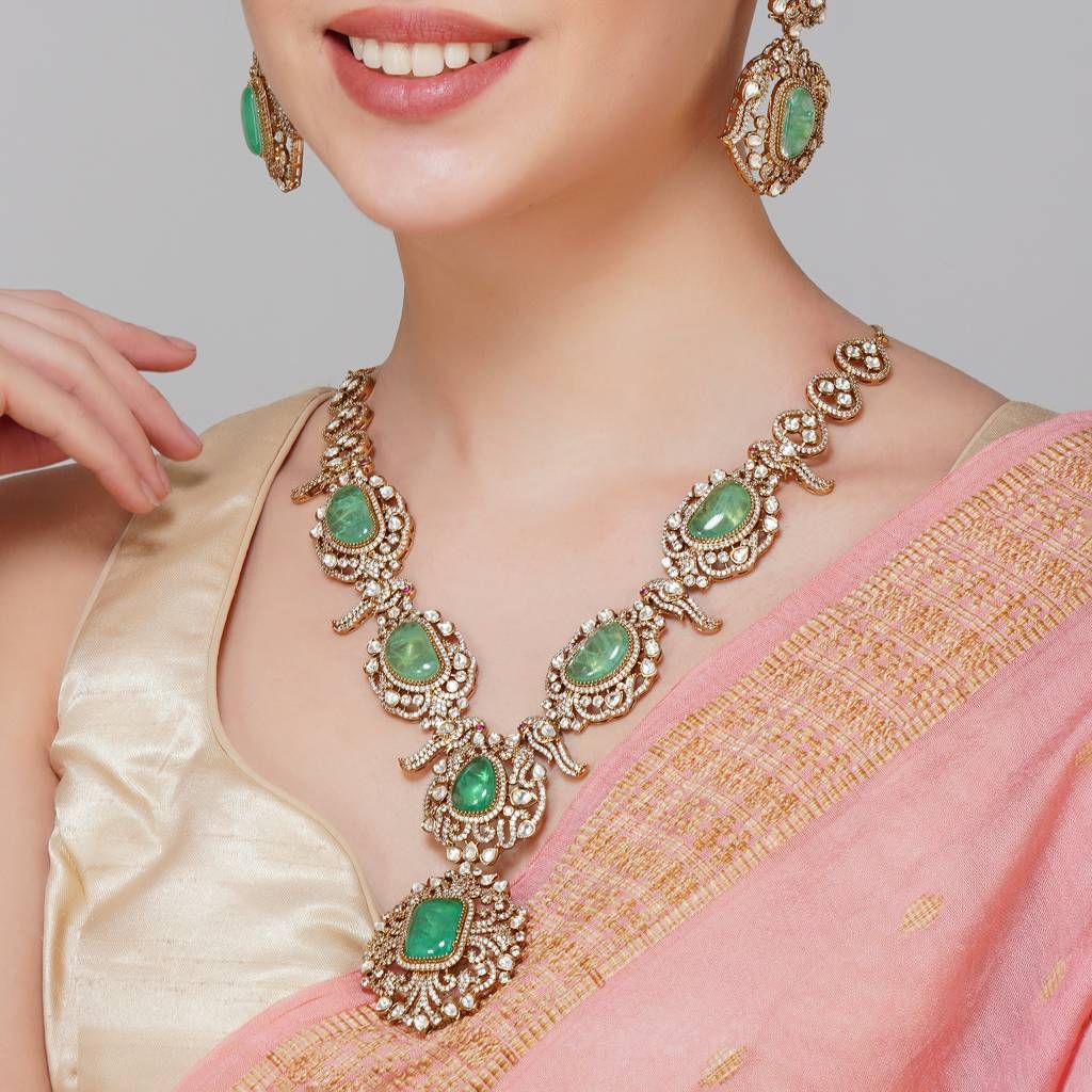 Mint Kundan Pecock Design Necklace Set : BP-NK-102
