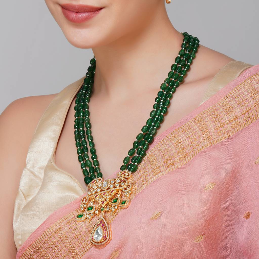 Green Pearls Rani Haar In Kudan And Gold Plating : BP-NK-104