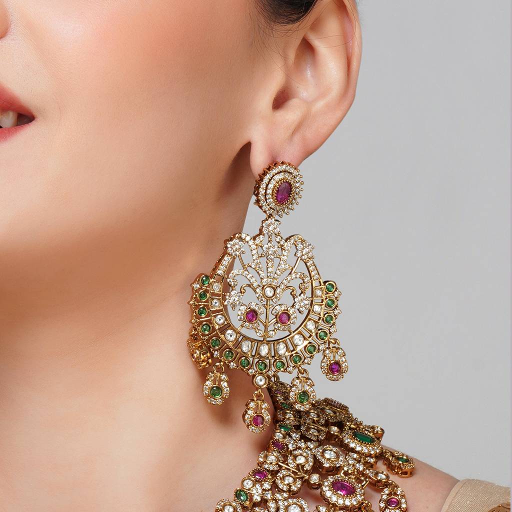 Multi Kundan Necklace Set With Chand Bali Earrings : BP-NK-106
