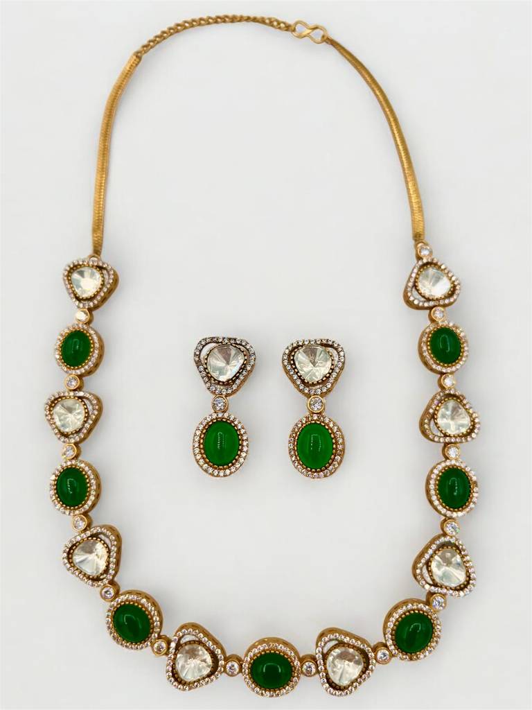 Polki Kundan Zircon Necklace Set : BP-NK-110