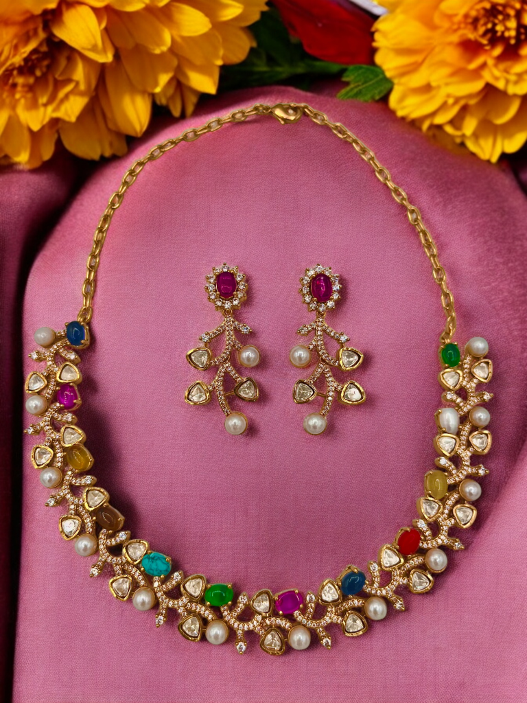 Multi Navratan Necklace Set : BP-NK-111