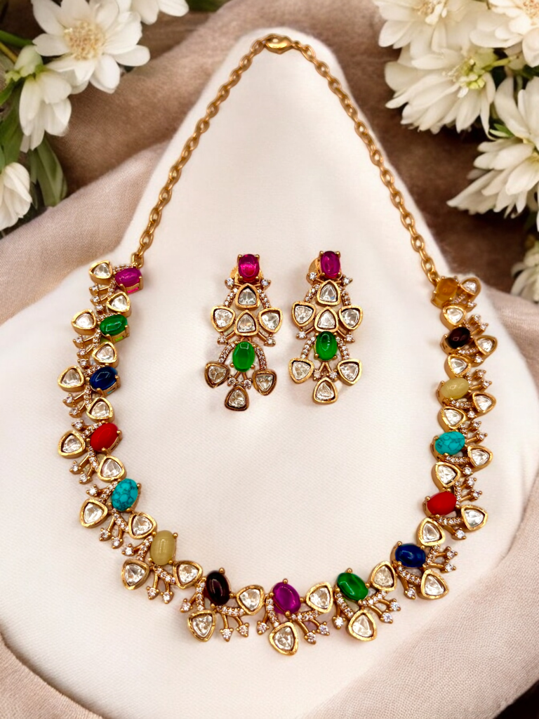 Multi Polki Zircon Necklace Set : BP-NK-114