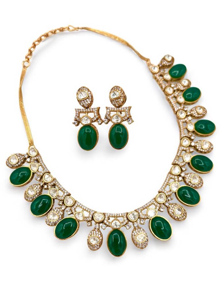 Golden, Green, Creme, White , Kundan Polki, Earrings main image 1