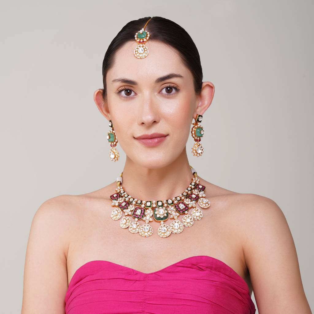 Aashvi Multi  Kundan Necklace Set : BP-NK-165