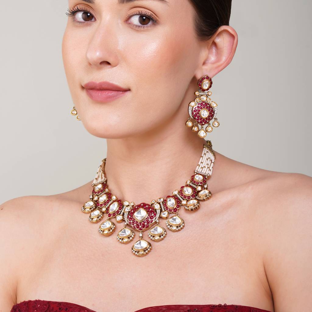 Aishwarya Ruby  Kundan Necklace Set : BP-NK-167