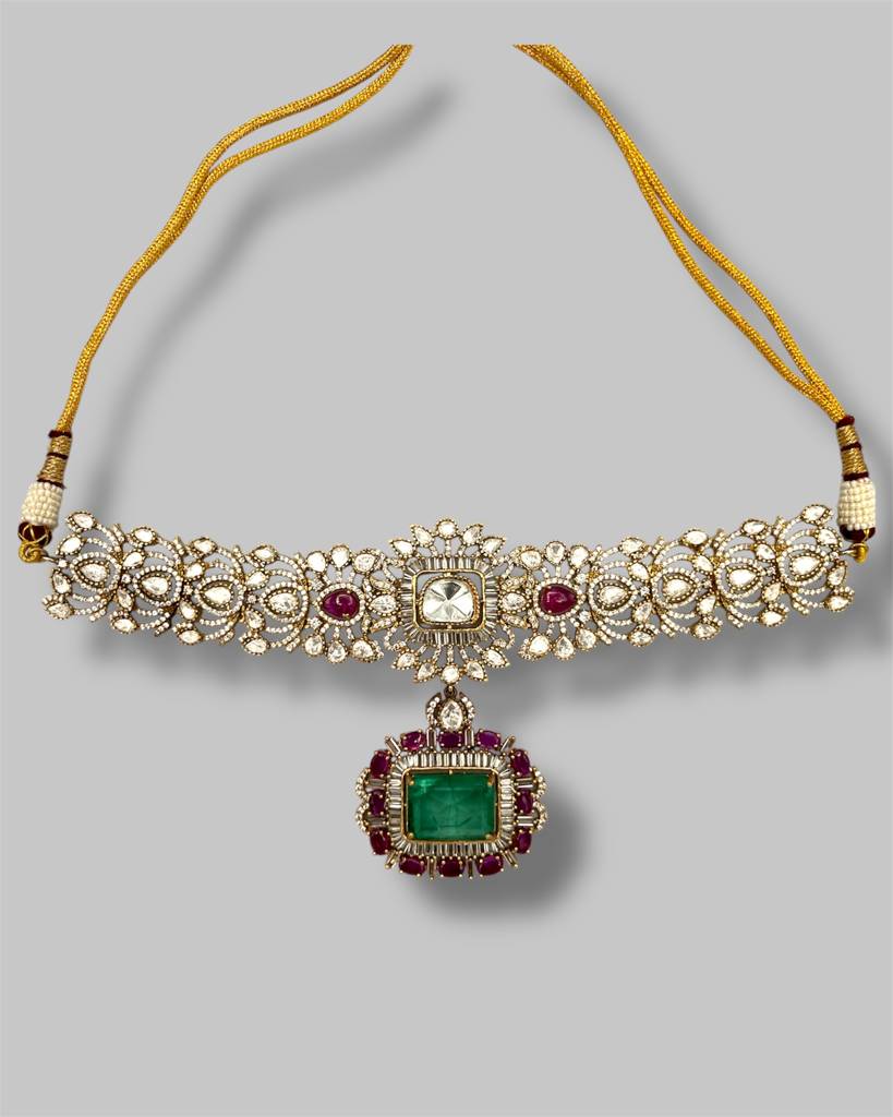 Pranavi Mint Ruby Kundan Necklace Set : BP-NK-192