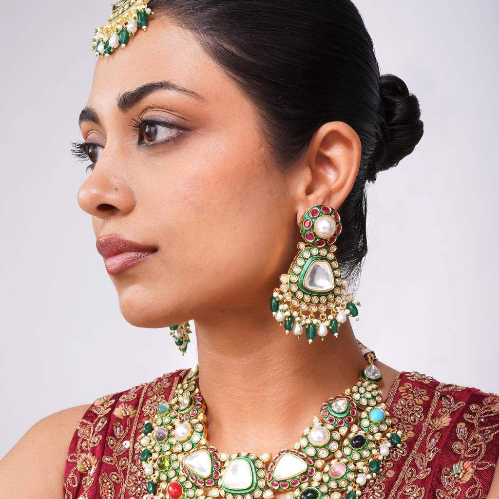 Zarika Kundan Necklace Set Navratana : BP-NK-256