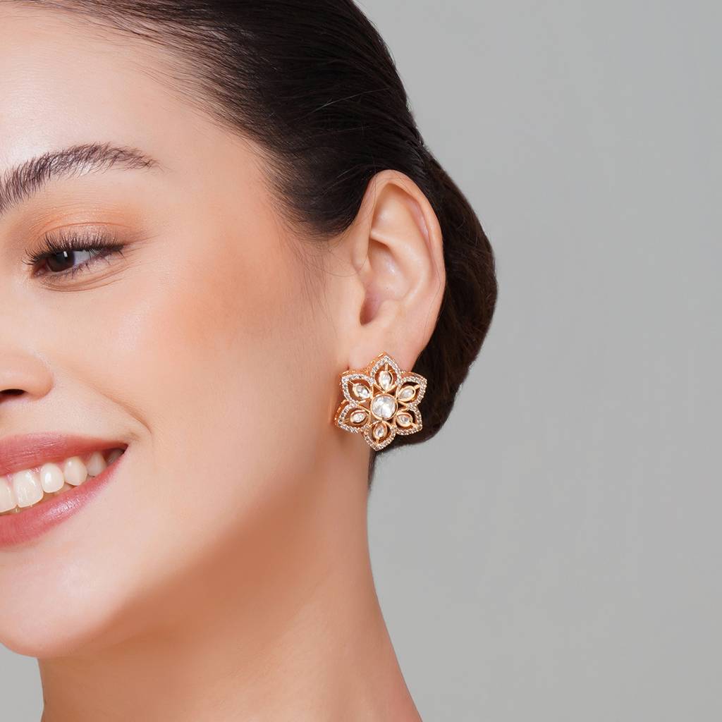 Gold Plated Flower Design Kundan Necklace : BP-NK-26