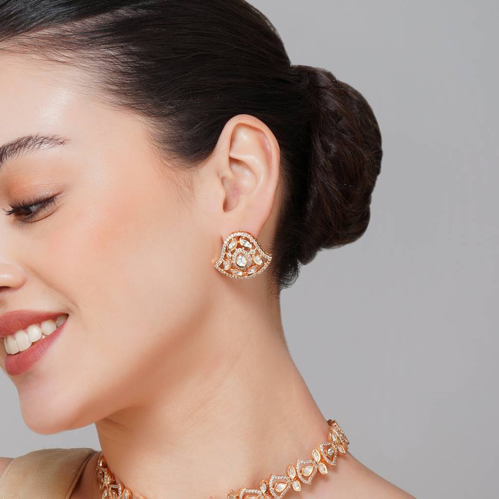 Single Line Kundan Necklace With Zircon In Gold Plating : BP-NK-27