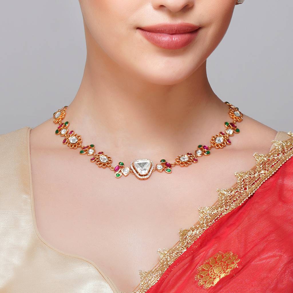 Multi Gold Plated Kundan Necklace : BP-NK-91