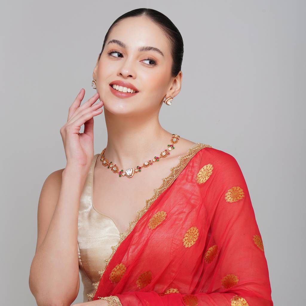 Multi Gold Plated Kundan Necklace : BP-NK-91