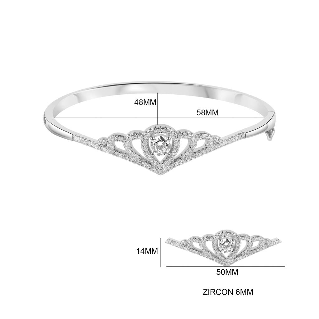 925 Pure Silver Crown Shaped Bracelet | Princess Crown Bangle Bracelet For Women : BR1008