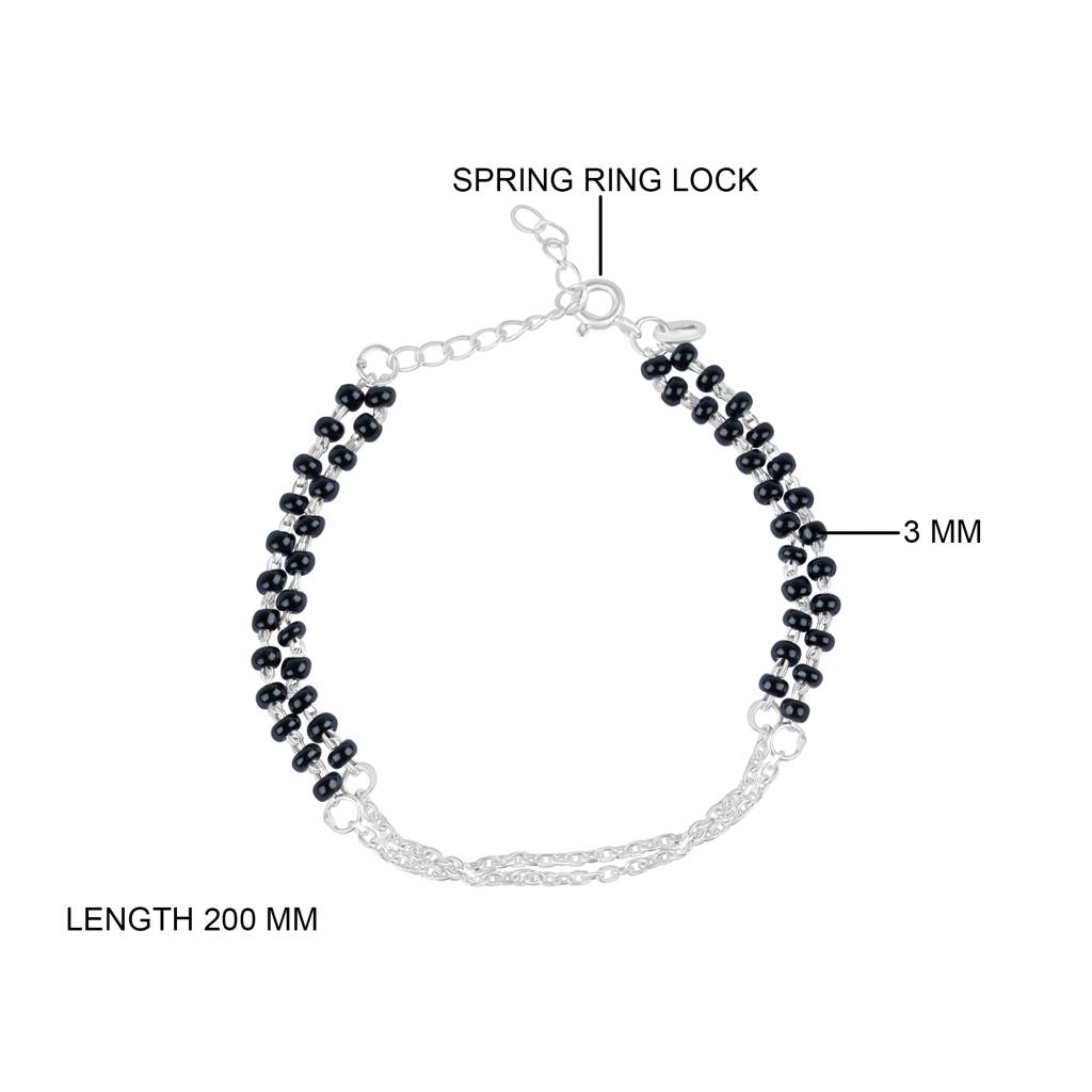 925 Sterling Silver Nazariya Bracelet | Black Beads Silver Bracelet : BR1031