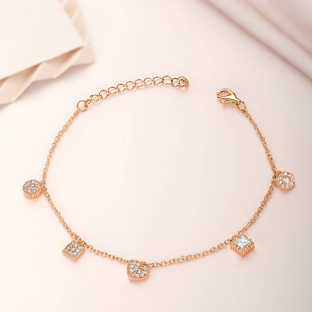 Playful Charms Rose Gold-Plated 925 Silver Bracelet : BR-80009-RG